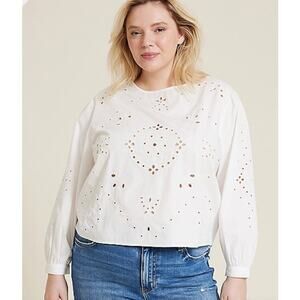Maurices Eyelet Long Sleeve Blouse Women 3X White NWT Summer Cotton Boho